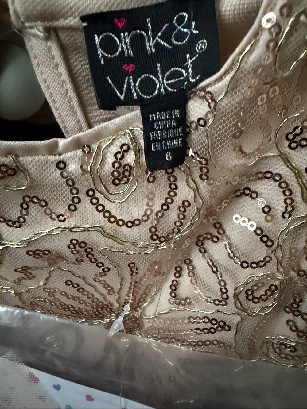 NWT Pink & Violet Girls Gold / Beige Sequin Tulle Party Dress with headband - Picture 5 of 5
